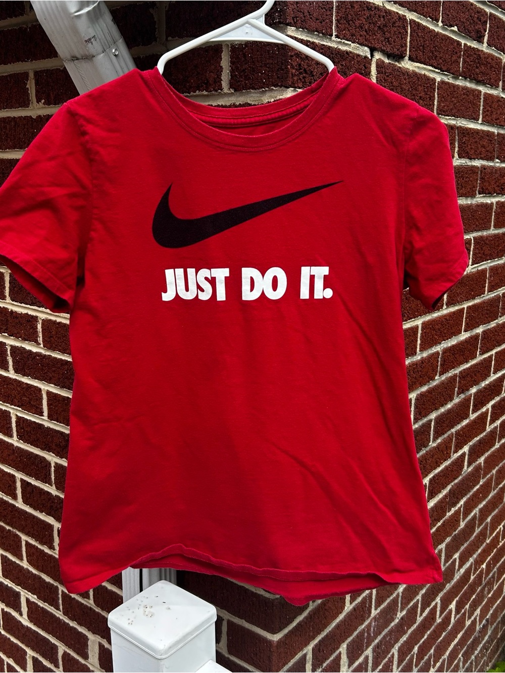 Nike Red Crewneck Tee with White Swoosh and Print